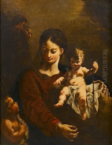 The Virgin And Child With The Infant Saint John The Baptist Oil Painting by Francesco Daggiu Daggiu Il Capella