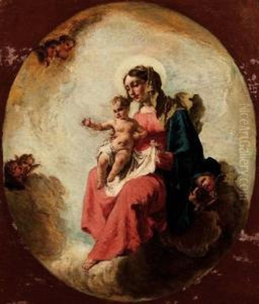 Madonna Col Bambino, Sulle Nubi Oil Painting by Francesco Daggiu Daggiu Il Capella