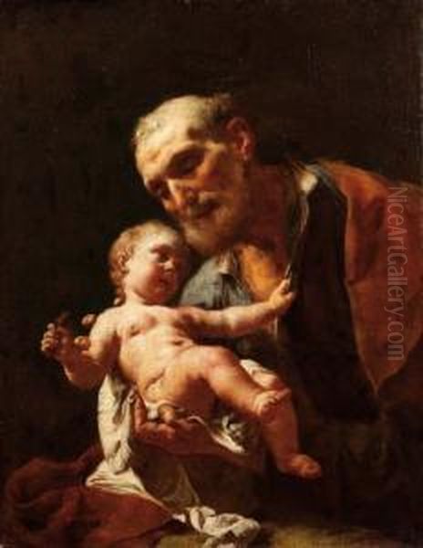 San Giuseppe Col Bambino Oil Painting by Francesco Daggiu Daggiu Il Capella