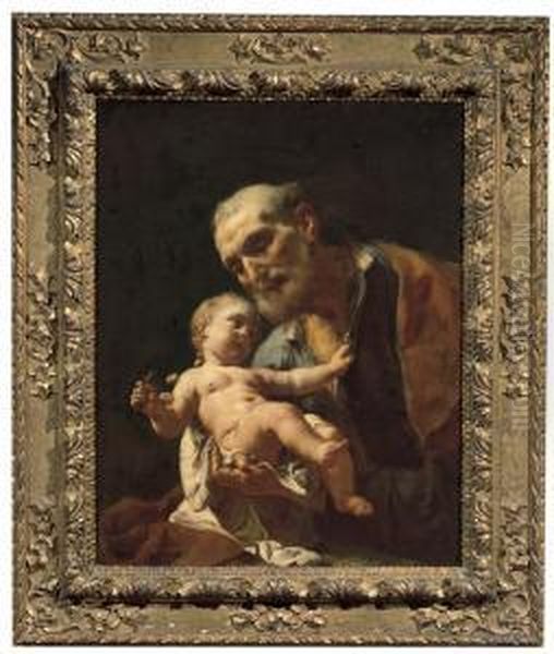 San Giuseppe Col Bambino Oil Painting by Francesco Daggiu Daggiu Il Capella