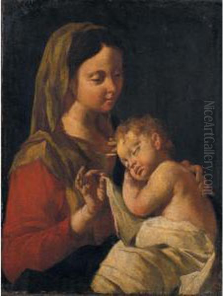 Madonna Col Bambino Oil Painting by Francesco Daggiu Daggiu Il Capella