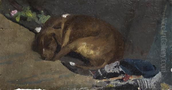 Petit Chien Endormi Oil Painting by Pascal-Adolphe-Jean Dagnan-Bouveret