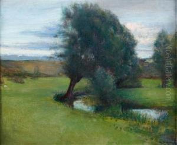 Paysage Boise Avec Une Riviere Oil Painting by Pascal-Adolphe-Jean Dagnan-Bouveret