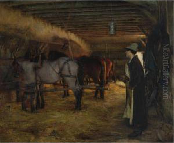 A Stable Oil Painting by Pascal-Adolphe-Jean Dagnan-Bouveret