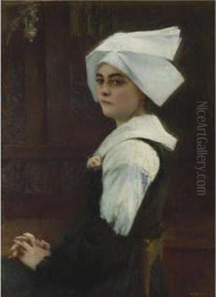 Breton Girl Oil Painting by Pascal-Adolphe-Jean Dagnan-Bouveret