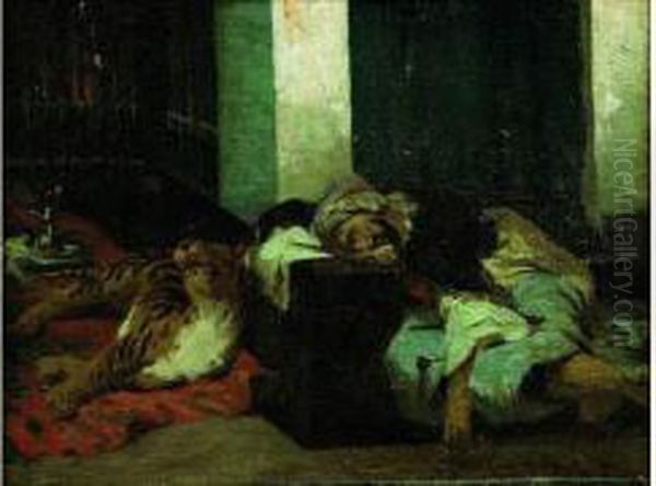 Un Oriental Endormi Pres D'un Tigre Oil Painting by Pascal-Adolphe-Jean Dagnan-Bouveret