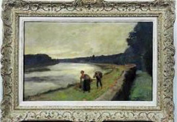 Bord De La Touques Oil Painting by Albert Marie Adolphe Dagnaux