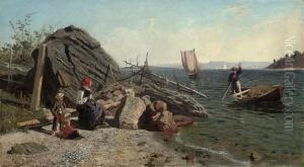 Waiting For The Boat To Come In Oil Painting by Hans Dahl