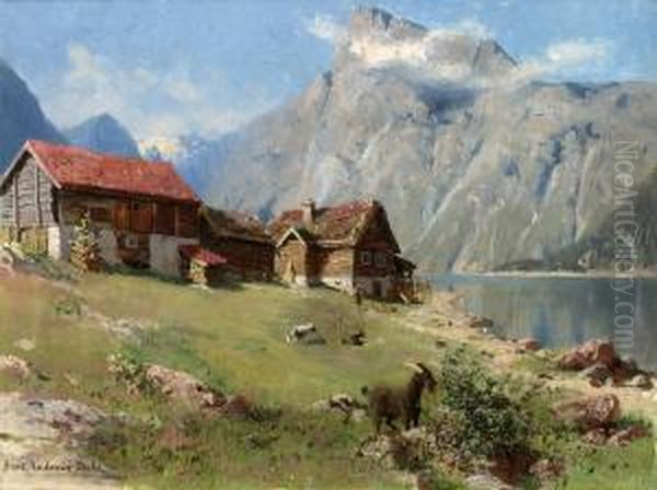 Norskt Fjordlandskap Oil Painting by Hans Dahl