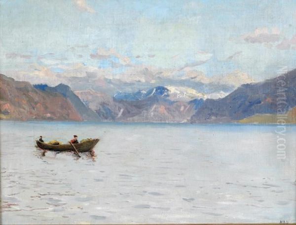 Fjordlandskap Oil Painting by Hans Dahl