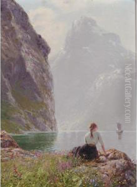 The Geiranger Fjord, Norway Oil Painting by Hans Dahl