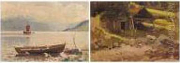 View Of A Fjord; Sketch Of A Shed Oil Painting by Hans Dahl