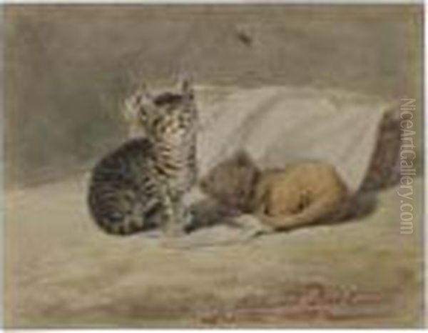 Two Kittens Oil Painting by Siegwald Johannes Dahl