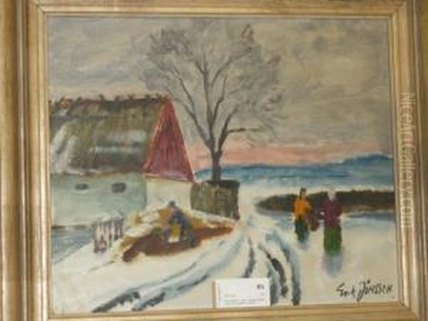 Vinter Landskap Med Lantarbetare Oil Painting by Erik Jonsson Dahlberg