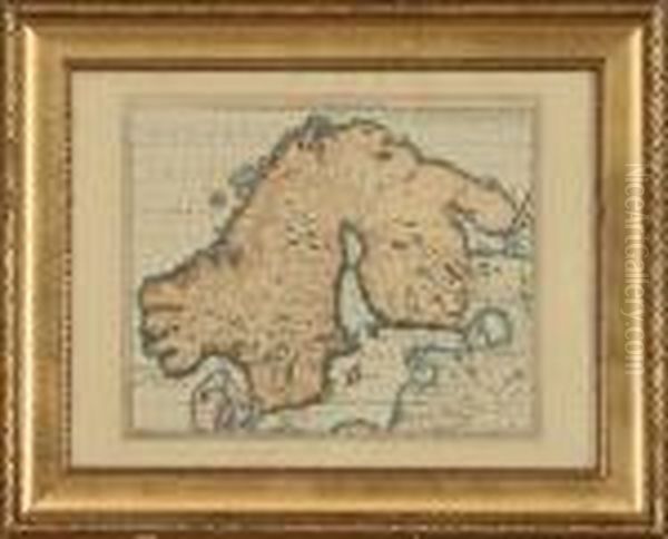 Veteris Orbis Arctoi Typus. Map 
Of Scandinavia. Circa 1715. Handcoloured Copperplate Engraving. Plate 
Size 27 X 32 Cm Oil Painting by Erik Jonsson Dahlberg