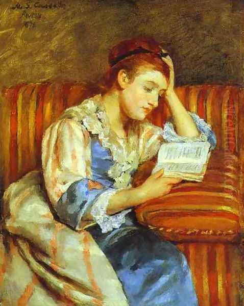 Young Woman Reading Oil Painting by Mary Cassatt