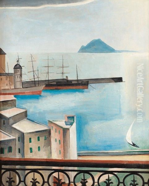 Hamnen I Pozzuoli Oil Painting by Ewald Albin Filip Dahlskog