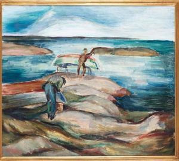 Batar Pa Klippa Oil Painting by Ewald Albin Filip Dahlskog