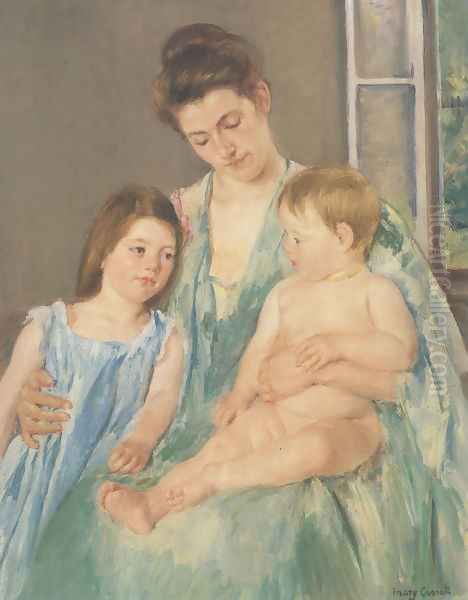 Young Mother And Two Children 1908 Oil Painting by Mary Cassatt