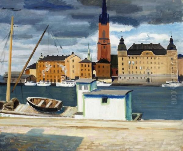 Riddarholmen Oil Painting by Ewald Albin Filip Dahlskog