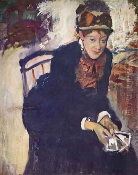 Portrait of Miss Cassatt, holding the cards Oil Painting by Mary Cassatt