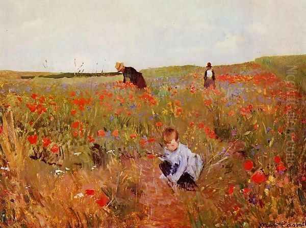 Poppies in a Field 1874-1880 Oil Painting by Mary Cassatt