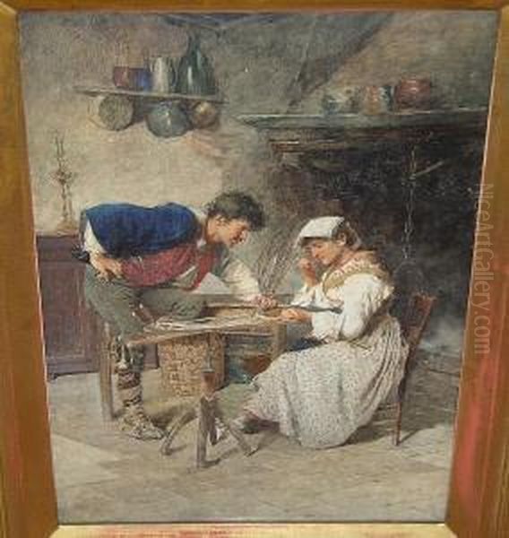 An Ardent Suitor, Signed 'a Daini' Oil Painting by Augusto Daini