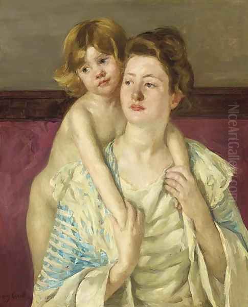 Antoinette Holding Her Child by Both Hands Oil Painting by Mary Cassatt