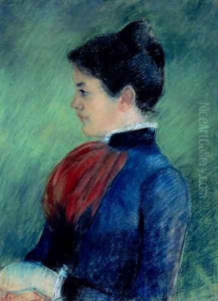 Study of a Woman in a Blue Blouse with a Red Ruff 1895 Oil Painting by Mary Cassatt