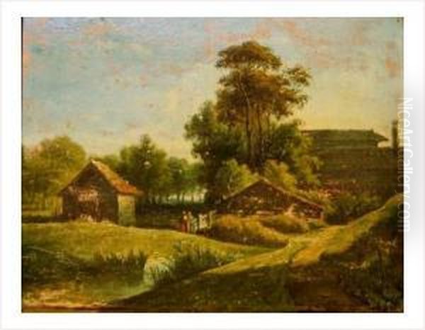 Femmes Pres De La Ferme Oil Painting by Alexander Joseph Daiwaille