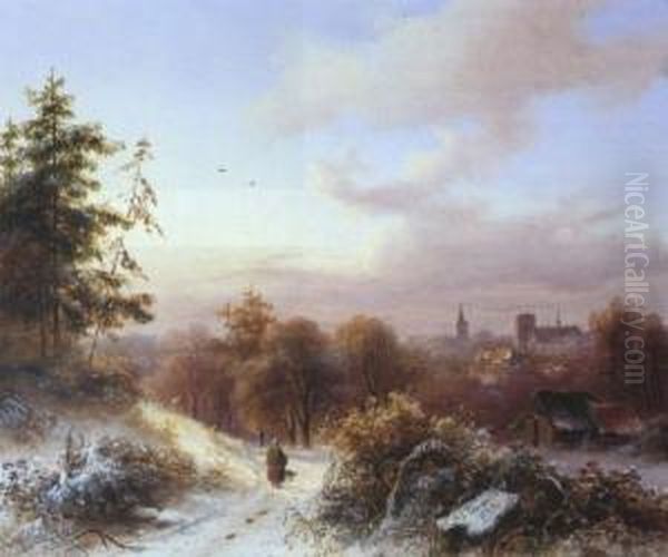 Verschneite Winterlandschaft (#) Mittelgebirgslandschaft Oil Painting by Alexander Joseph Daiwaille