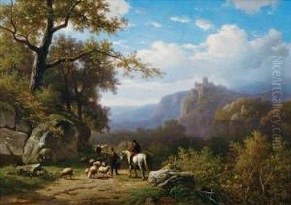 Tending The Herd Oil Painting by Alexander Joseph Daiwaille