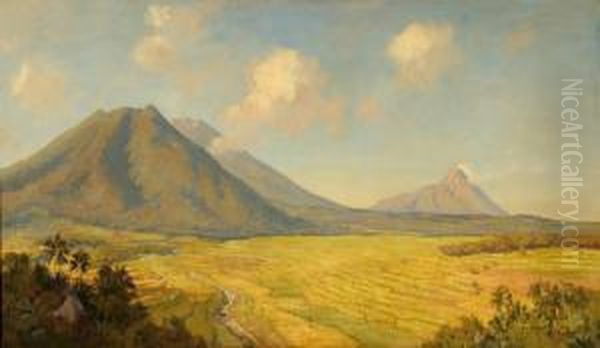 A Javanese Mountain Landscape Oil Painting by Carel Lodewijk, Dake Jr.