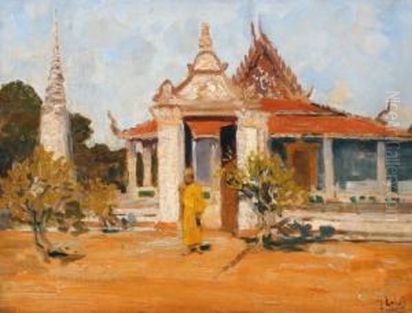 Monnik Voor Een Tempel Inpnom Penh Oil Painting by Carel Lodewijk, Dake Jr.