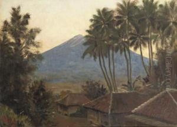 Kampong Near The Vulcano Oil Painting by Carel Lodewijk, Dake Jr.