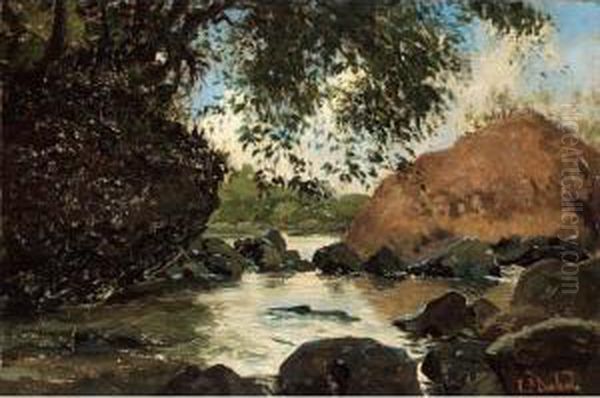 View At A Creek Oil Painting by Carel Lodewijk, Dake Jr.