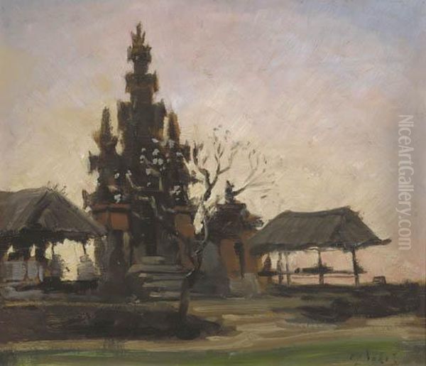 Balinese Temple At Sunset Oil Painting by Carel Lodewijk, Dake Jr.