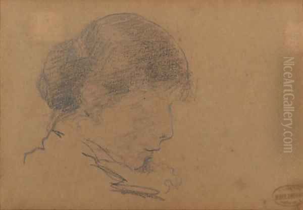 Head of a Woman Reading Oil Painting by Mary Cassatt