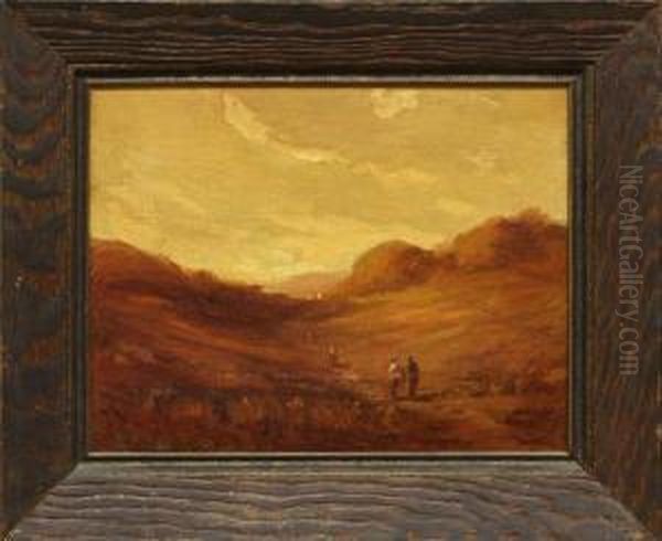 Figures Walking Through Field At Sunset Oil Painting by Tilden Dakin