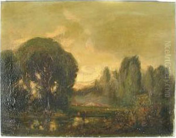 A Landscape With A Pond At Dusk Oil Painting by Tilden Dakin