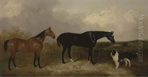 Lubin And Cobbler, With A Landseer, In An Extensive Landscape Oil Painting by John Dalby Of York