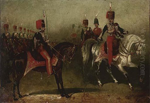 11th Hussars On Parade Oil Painting by David of York Dalby