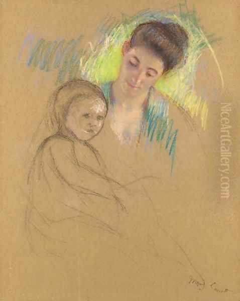 Sketch of Mother Jeanne Looking Down at Her Baby Oil Painting by Mary Cassatt