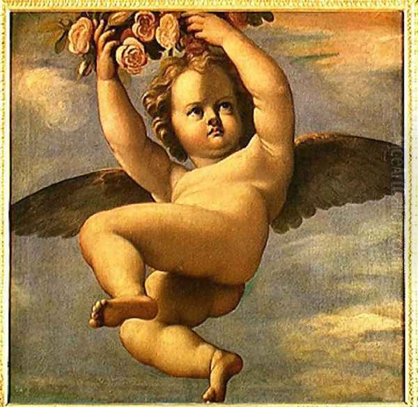 A Cherub Carrying Flowers Oil Painting by Annibale Carracci