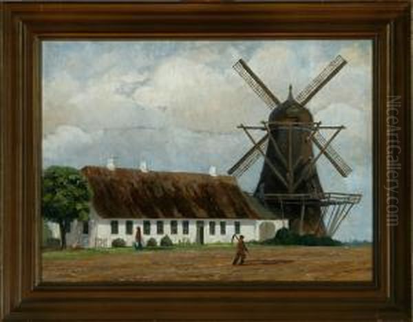 Landscape With A Dutch Wind Mill Oil Painting by Hans Mathias Dall