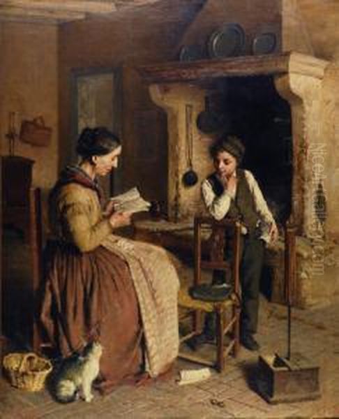 Le Novelle Della Nonna Oil Painting by Angelo Dall'Oca Bianca