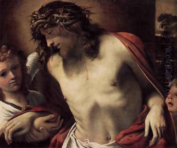 Christ Wearing the Crown of Thorns, Supported by Angels 1585-87 Oil Painting by Annibale Carracci