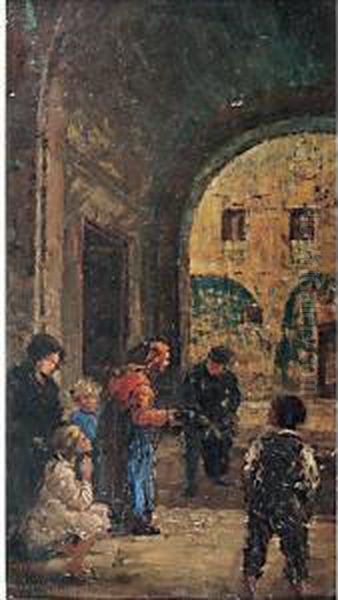 Personaggi In Cittavecchia Oil Painting by Angelo Dall'Oca Bianca