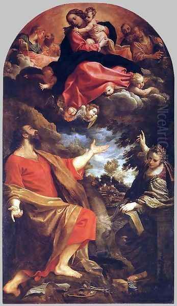 The Virgin Appears to Sts Luke and Catherine 1592 Oil Painting by Annibale Carracci