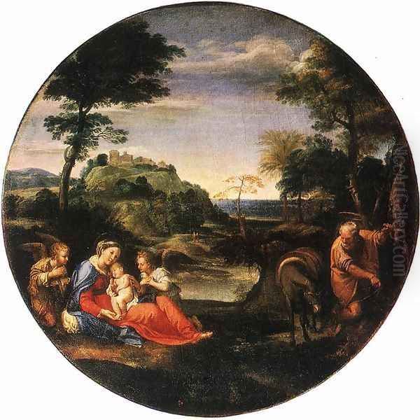 Rest on Flight into Egypt c. 1600 Oil Painting by Annibale Carracci